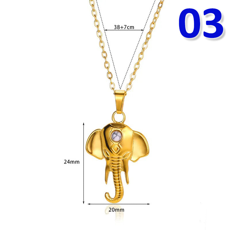 Basic Modern Style Classic Style Elephant 304 Stainless Steel Turquoise 18K Gold Plated Plating Inlay Pendant Necklace