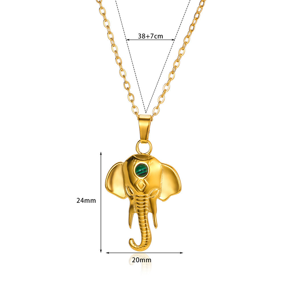 Basic Modern Style Classic Style Elephant 304 Stainless Steel Turquoise 18K Gold Plated Plating Inlay Pendant Necklace