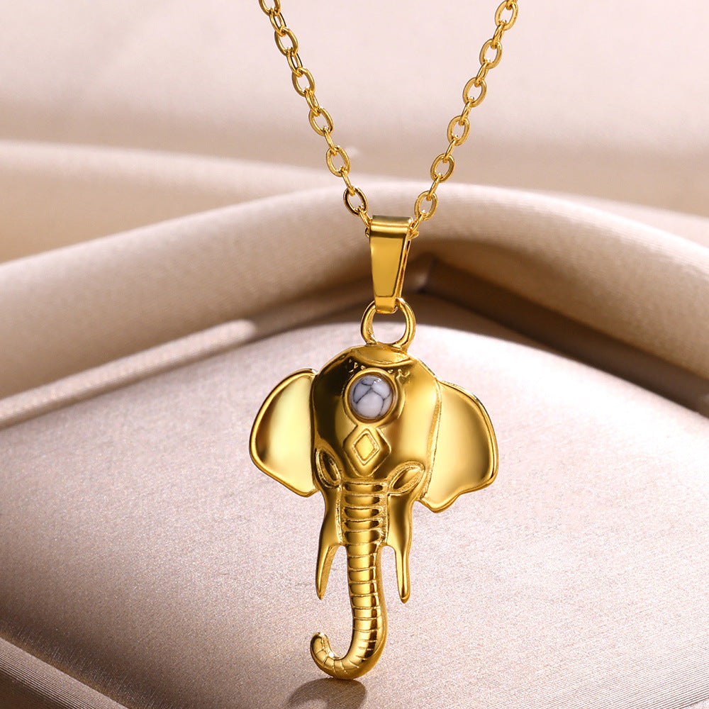 Basic Modern Style Classic Style Elephant 304 Stainless Steel Turquoise 18K Gold Plated Plating Inlay Pendant Necklace