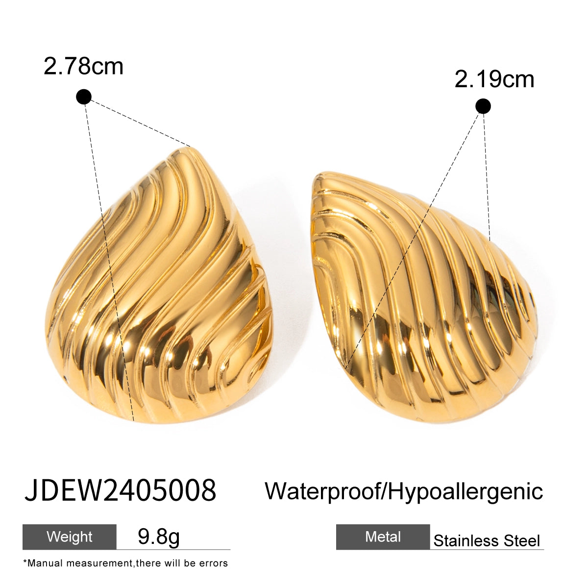 Sweet Water Droplets Shell 304 Stainless Steel 18K Gold Plated Ear Studs