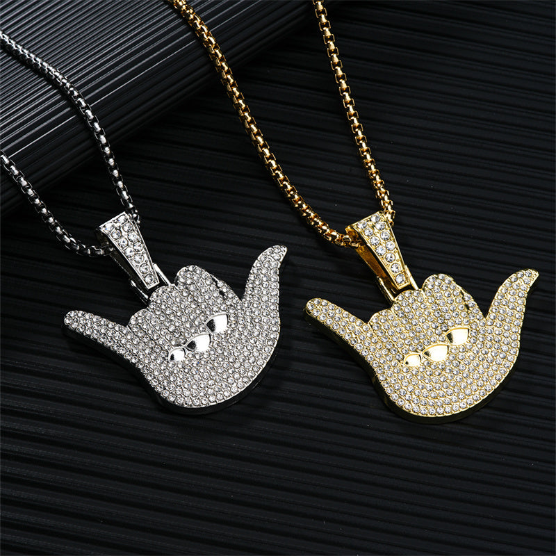 Hip-Hop Novelty Streetwear Gesture 304 Stainless Steel Alloy Asymmetrical Inlay Rhinestones K Gold Plated Rhodium Plated Unisex Pendant Necklace