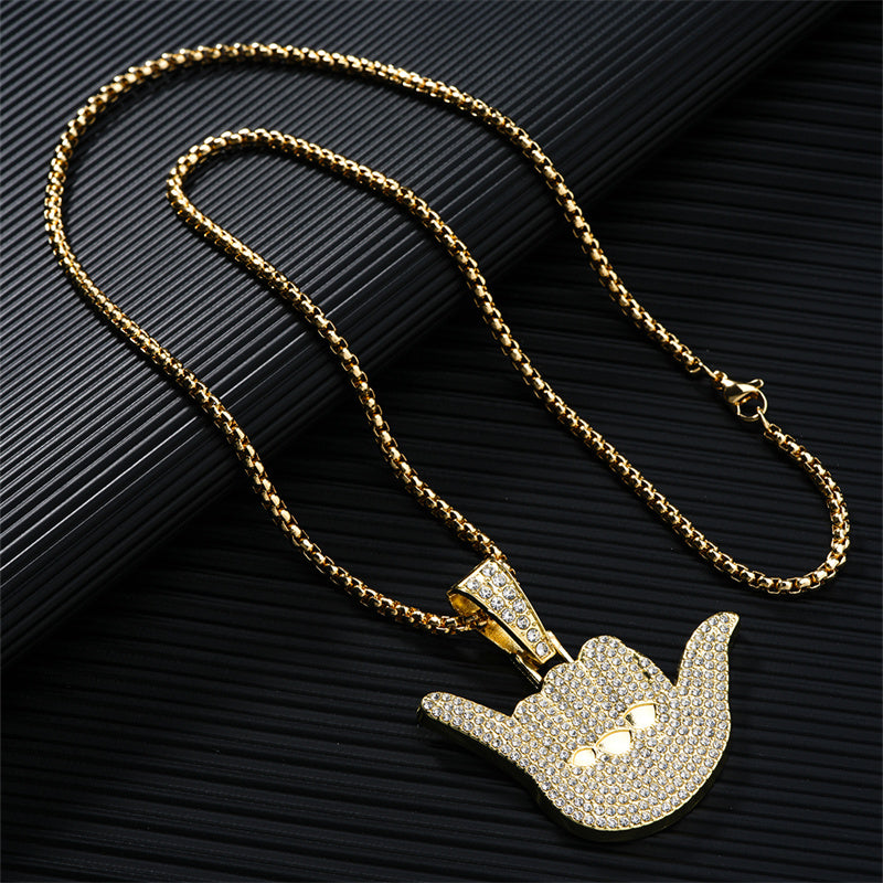 Hip-Hop Novelty Streetwear Gesture 304 Stainless Steel Alloy Asymmetrical Inlay Rhinestones K Gold Plated Rhodium Plated Unisex Pendant Necklace