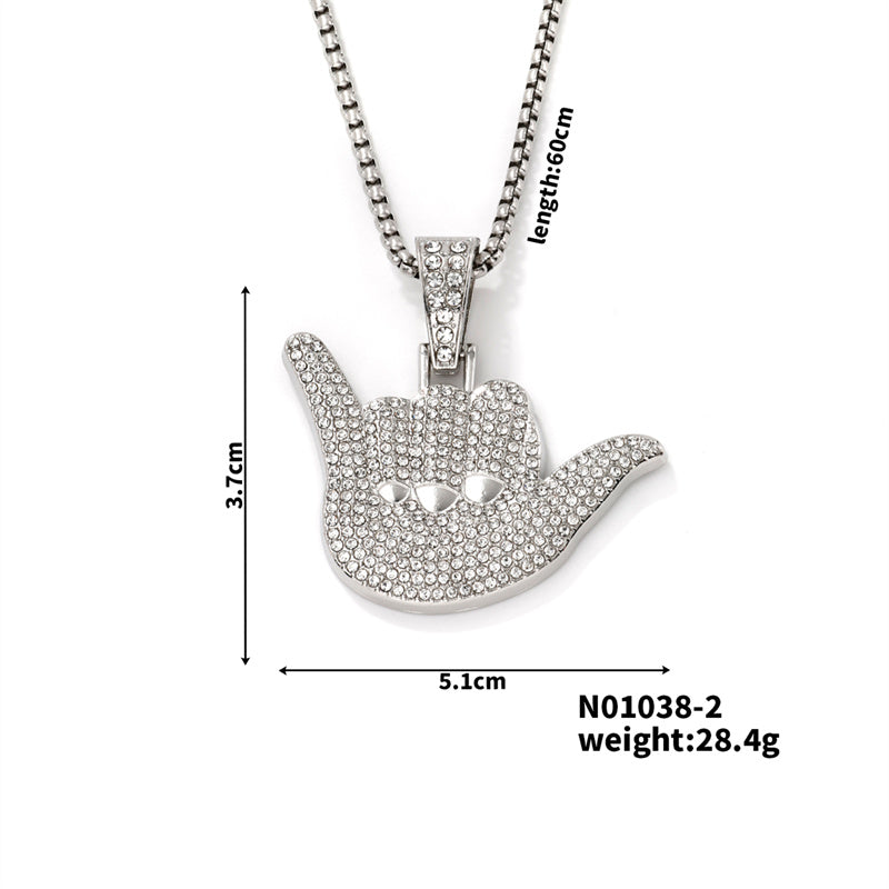 Hip-Hop Novelty Streetwear Gesture 304 Stainless Steel Alloy Asymmetrical Inlay Rhinestones K Gold Plated Rhodium Plated Unisex Pendant Necklace