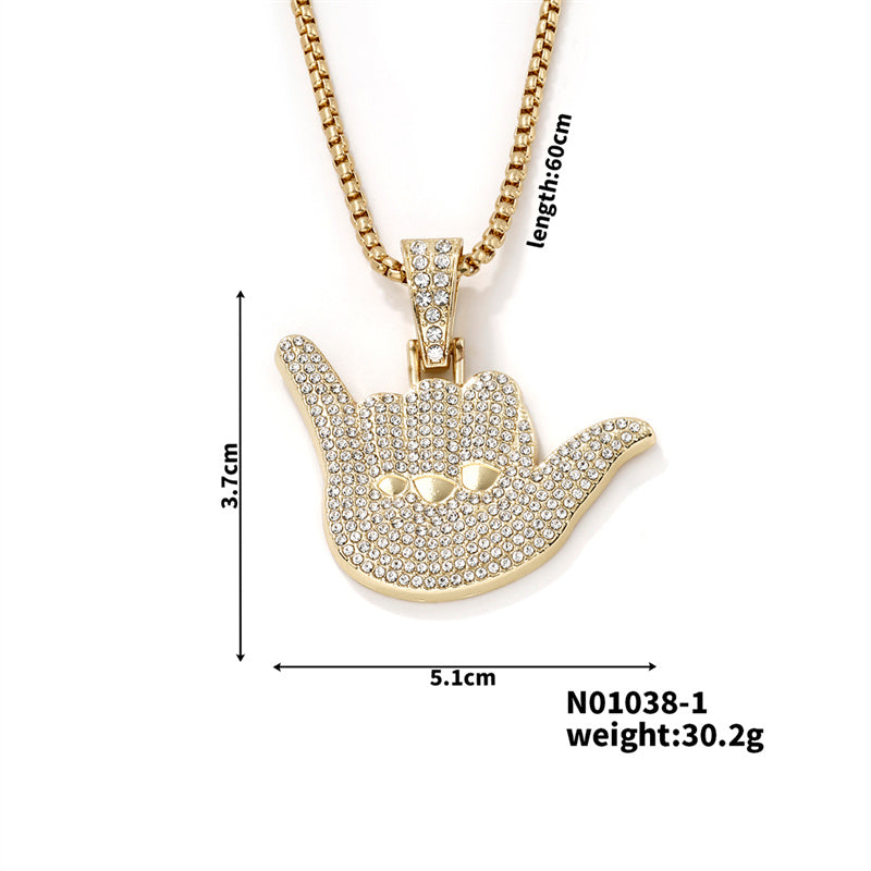 Hip-Hop Novelty Streetwear Gesture 304 Stainless Steel Alloy Asymmetrical Inlay Rhinestones K Gold Plated Rhodium Plated Unisex Pendant Necklace