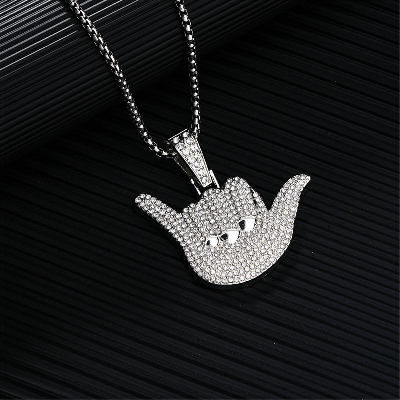 Hip-Hop Novelty Streetwear Gesture 304 Stainless Steel Alloy Asymmetrical Inlay Rhinestones K Gold Plated Rhodium Plated Unisex Pendant Necklace