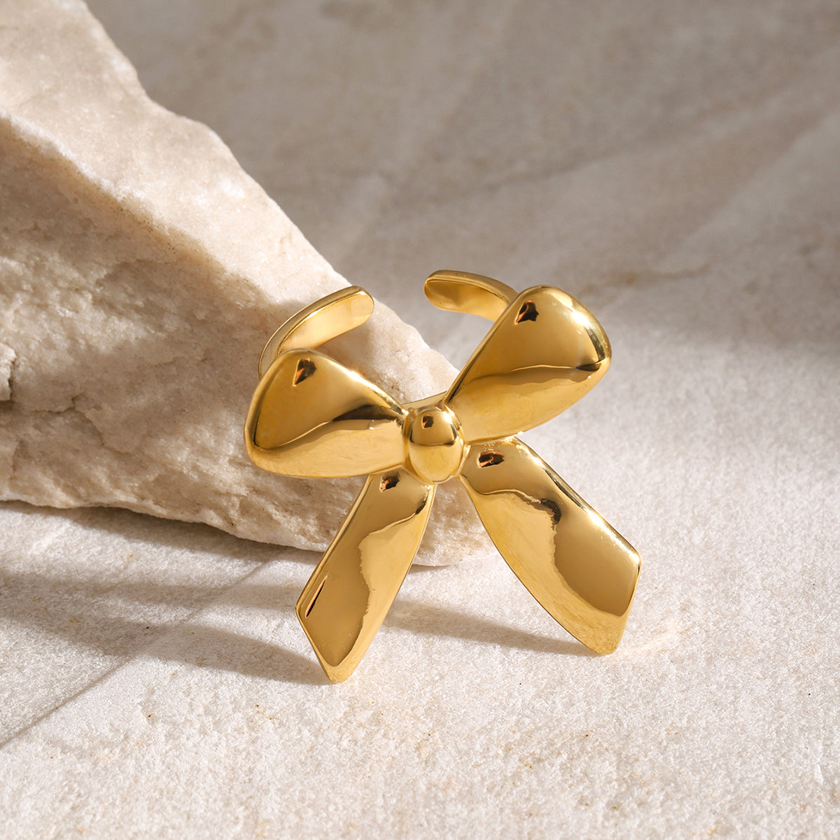 Sweet Bow Knot 304 Stainless Steel 18K Gold Plated Plating Rings