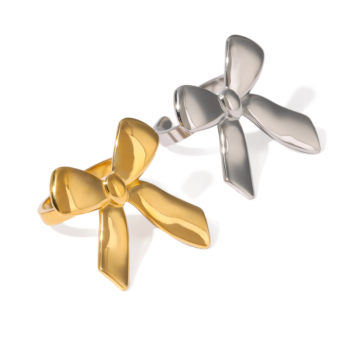 Sweet Bow Knot 304 Stainless Steel 18K Gold Plated Plating Rings