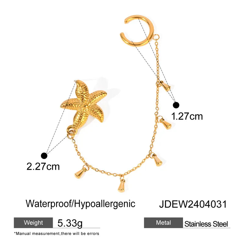 Simple Style Classic Style Starfish Plating 304 Stainless Steel 18K Gold Plated Ear Cuffs