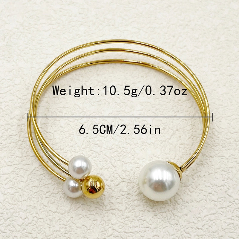 304 Stainless Steel 14K Gold Plated Pearl Bangle