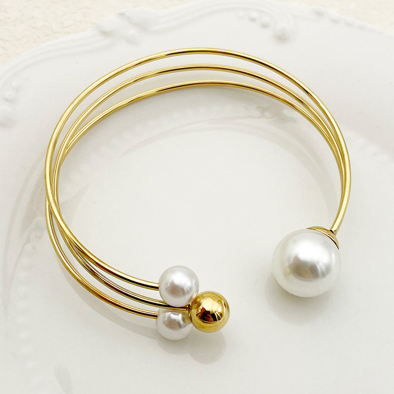 304 Stainless Steel 14K Gold Plated Pearl Bangle