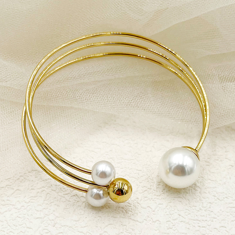 304 Stainless Steel 14K Gold Plated Pearl Bangle