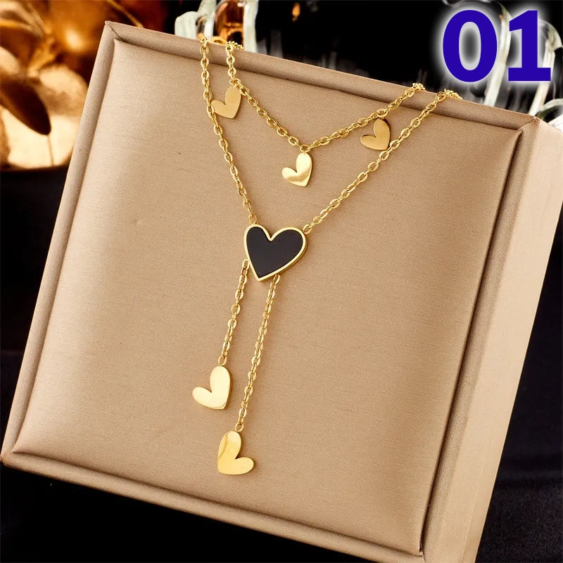 Vintage Style Heart Shape Butterfly Rectangle Titanium Steel Pendant Necklace