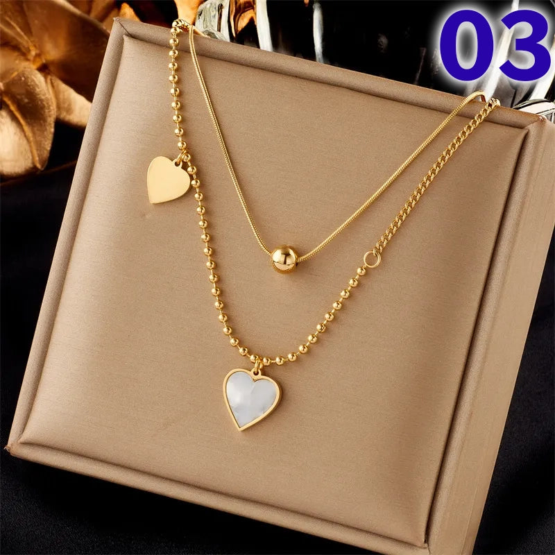 Vintage Style Heart Shape Butterfly Rectangle Titanium Steel Pendant Necklace