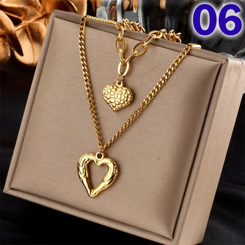 Vintage Style Heart Shape Butterfly Rectangle Titanium Steel Pendant Necklace