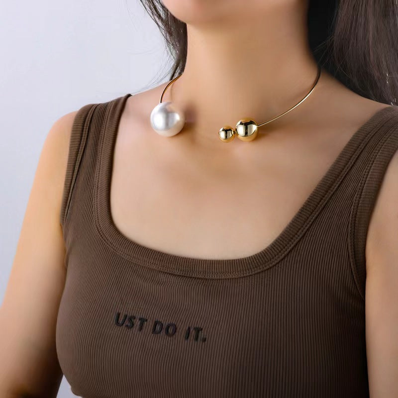 Casual Geometric 18K Gold Plated Artificial Pearls Artificial Pearl Titanium Steel Choker