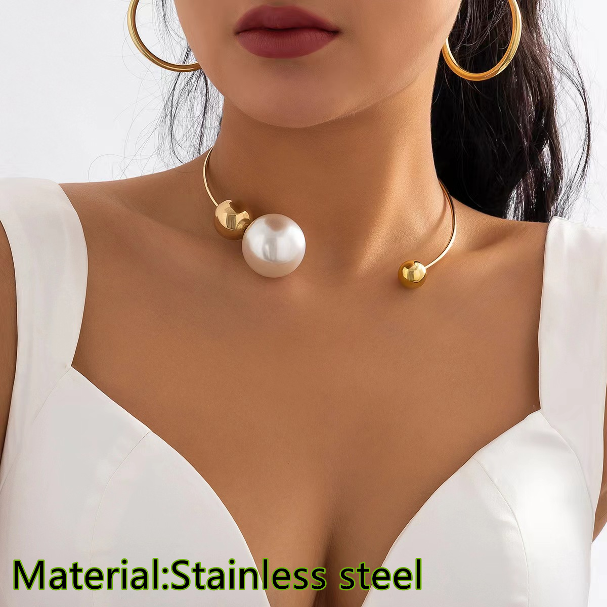 Casual Geometric 18K Gold Plated Artificial Pearls Artificial Pearl Titanium Steel Choker