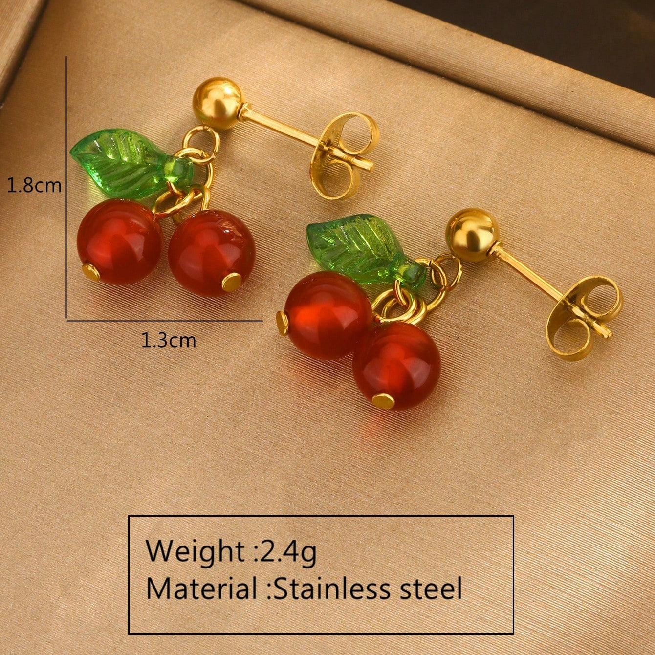 Cute Sweet Cherry Fruit 304 Stainless Steel Jewelry Set