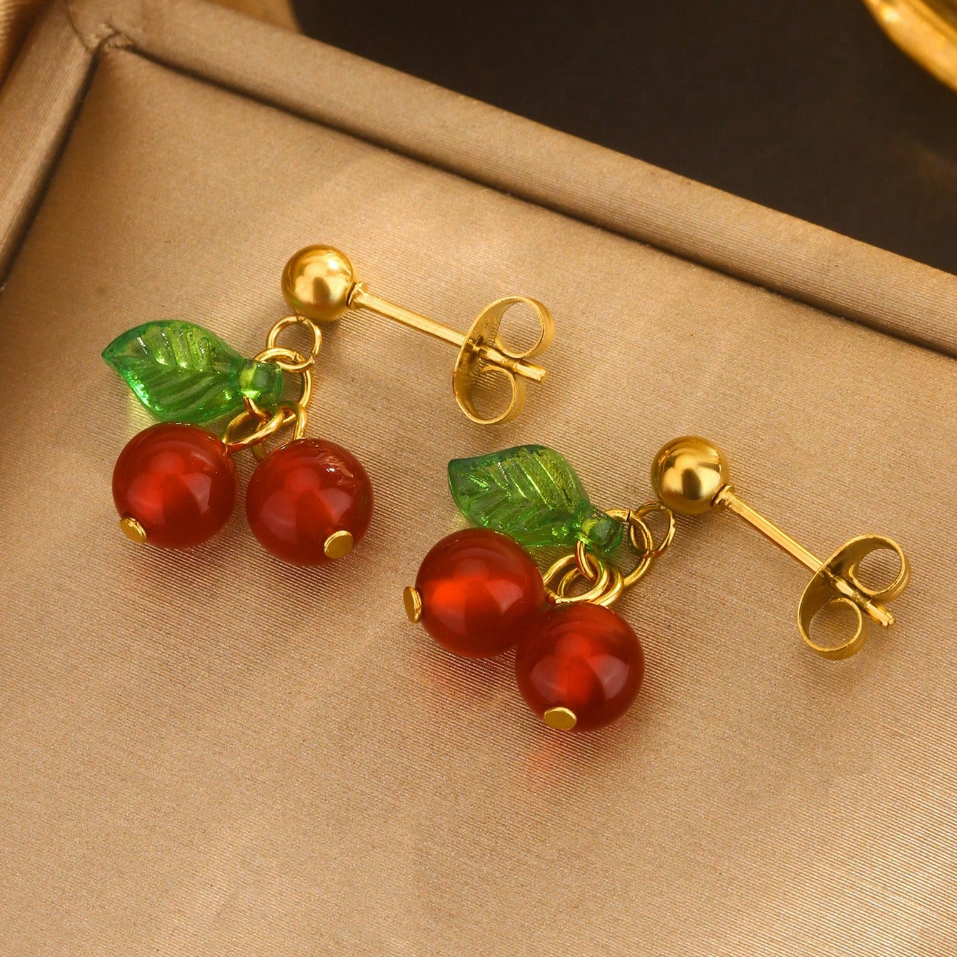 Cute Sweet Cherry Fruit 304 Stainless Steel Jewelry Set