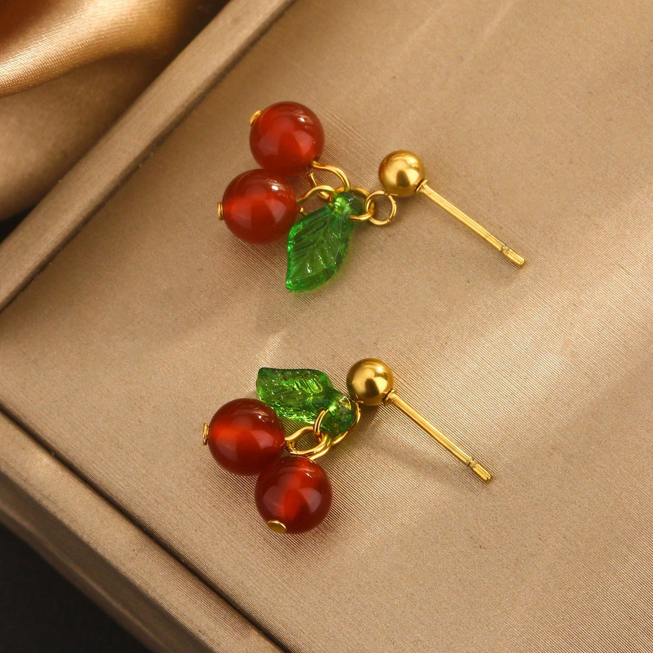 Cute Sweet Cherry Fruit 304 Stainless Steel Jewelry Set