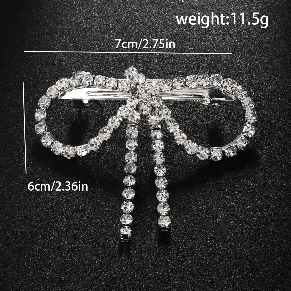 Women's Sweet Bow Knot Rhinestone Metal Tassel Hair Clip