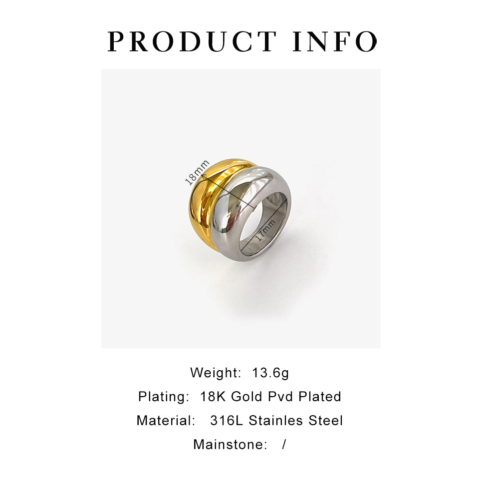 Cool Style Color Block 316L Stainless Steel Irregular Ring