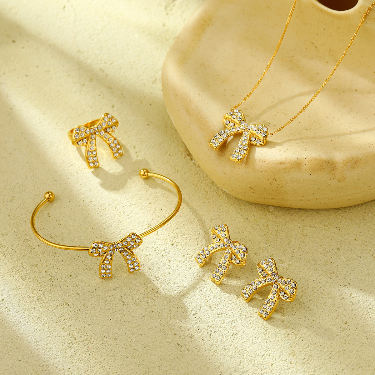 Elegant Bow Knot Titanium Steel Rhinestones Women's Jewelry Set