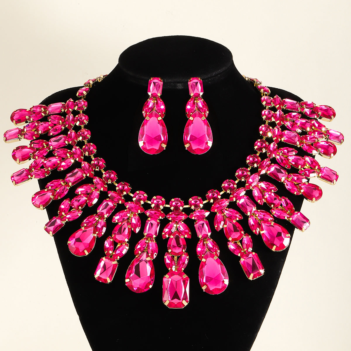 Elegant Glam Exaggerated Rhinestone Women's Earrings Necklace Jewelry Set