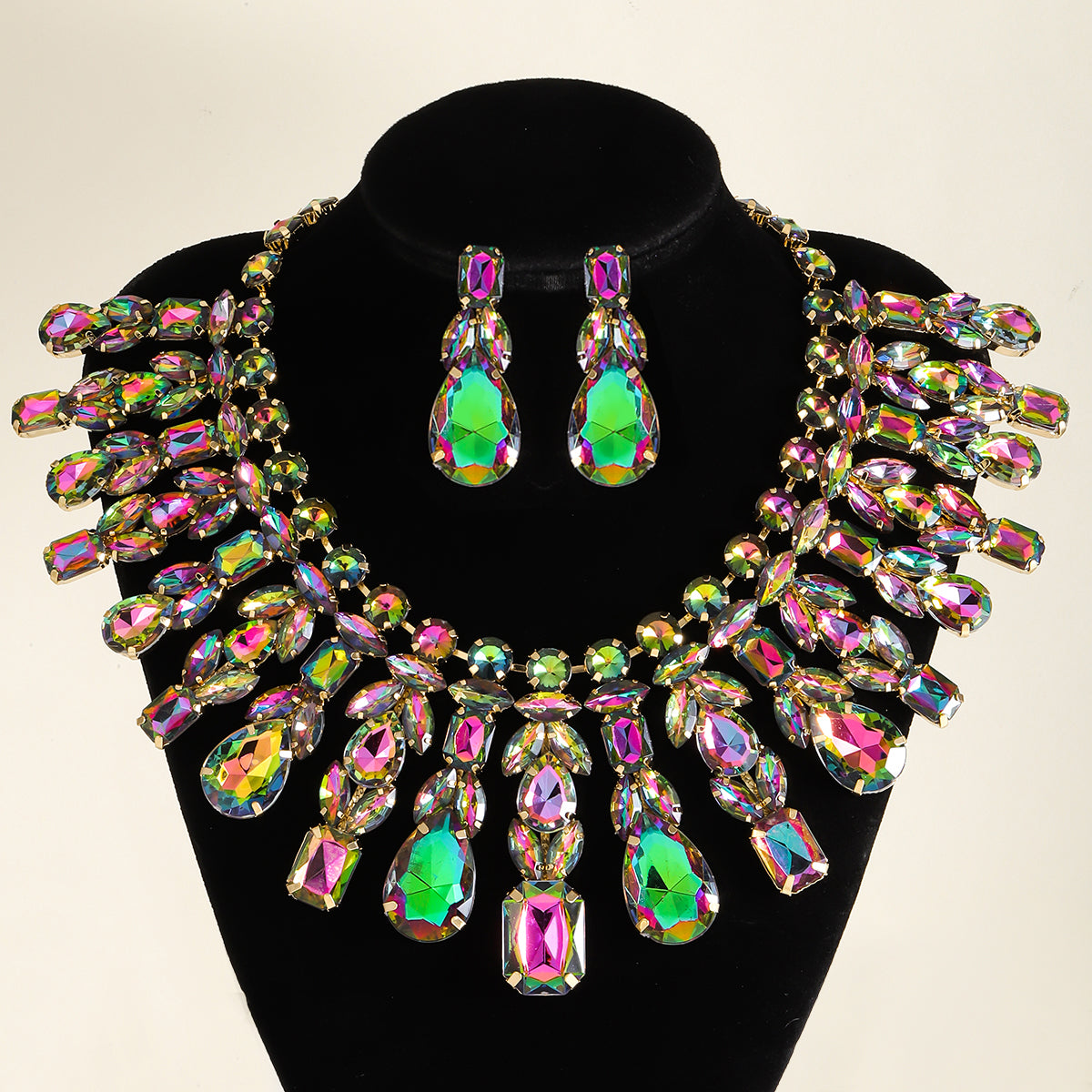 Elegant Glam Exaggerated Rhinestone Women's Earrings Necklace Jewelry Set