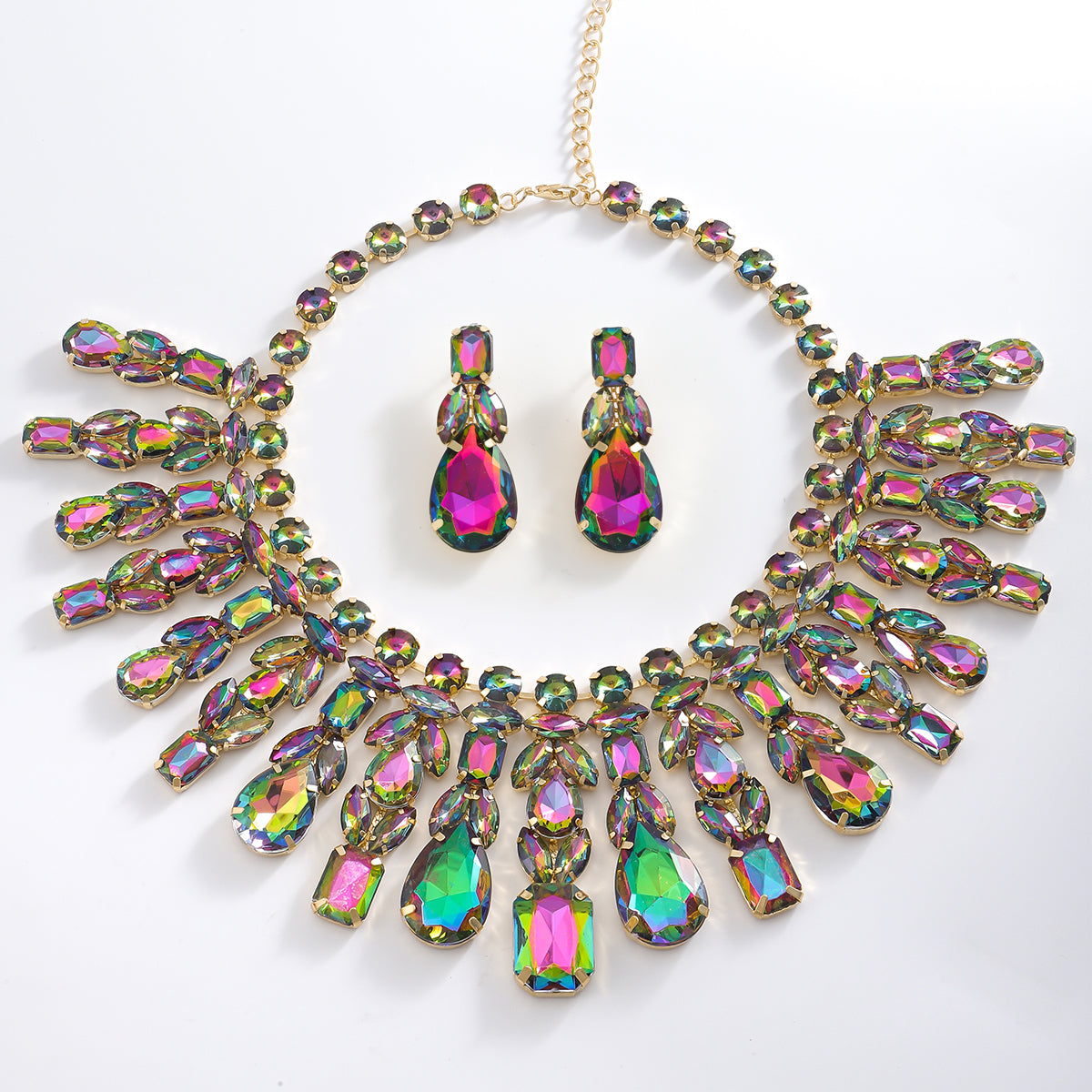 Elegant Glam Exaggerated Rhinestone Women's Earrings Necklace Jewelry Set