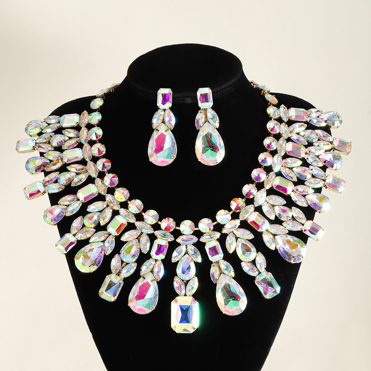 Elegant Glam Exaggerated Rhinestone Women's Earrings Necklace Jewelry Set