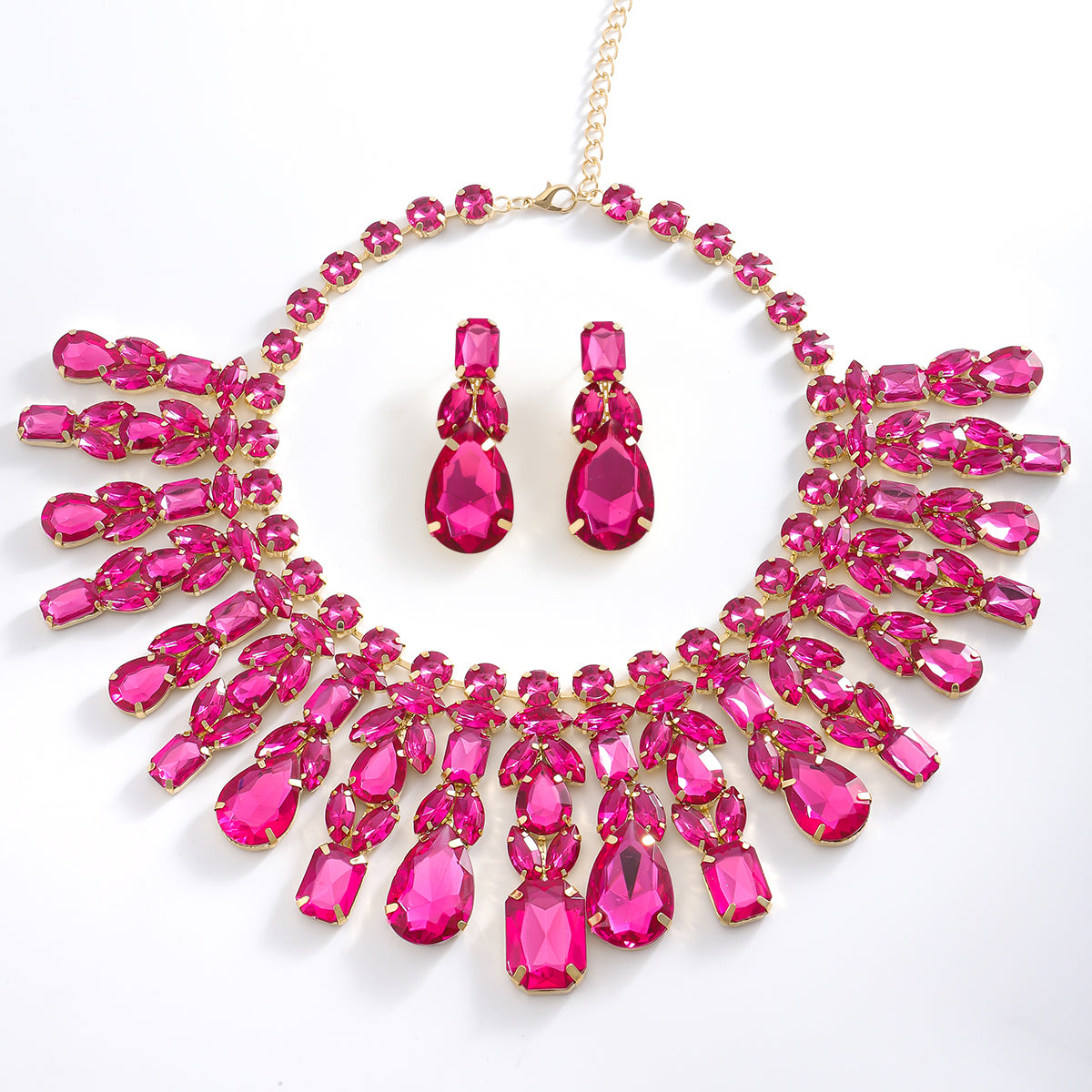 Elegant Glam Exaggerated Rhinestone Women's Earrings Necklace Jewelry Set