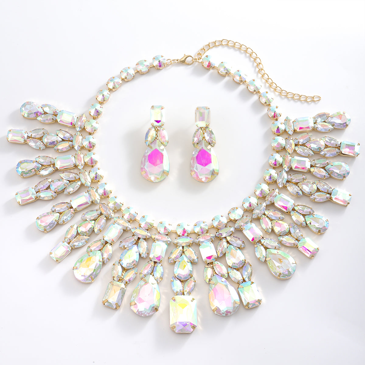 Elegant Glam Exaggerated Rhinestone Women's Earrings Necklace Jewelry Set