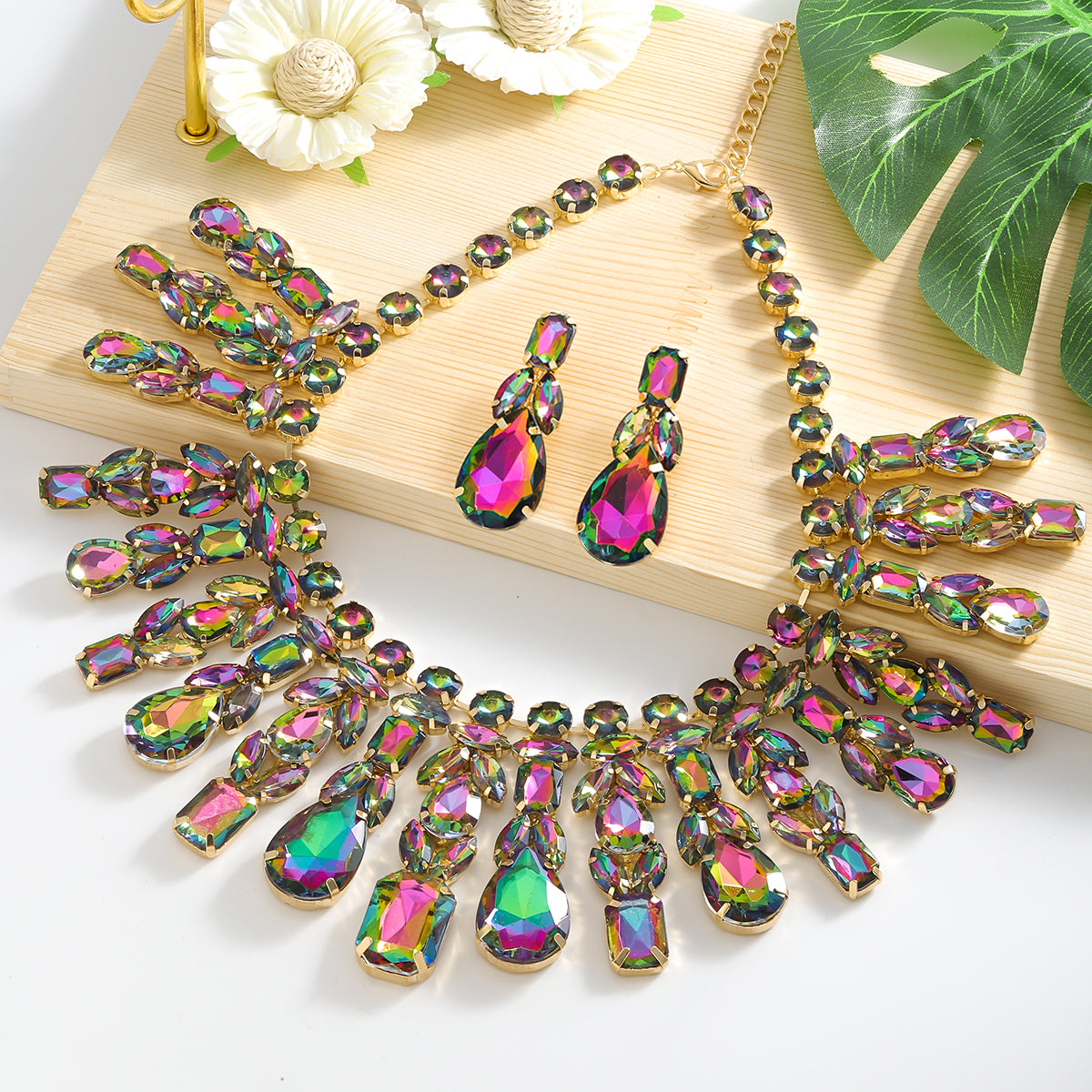 Elegant Glam Exaggerated Rhinestone Women's Earrings Necklace Jewelry Set