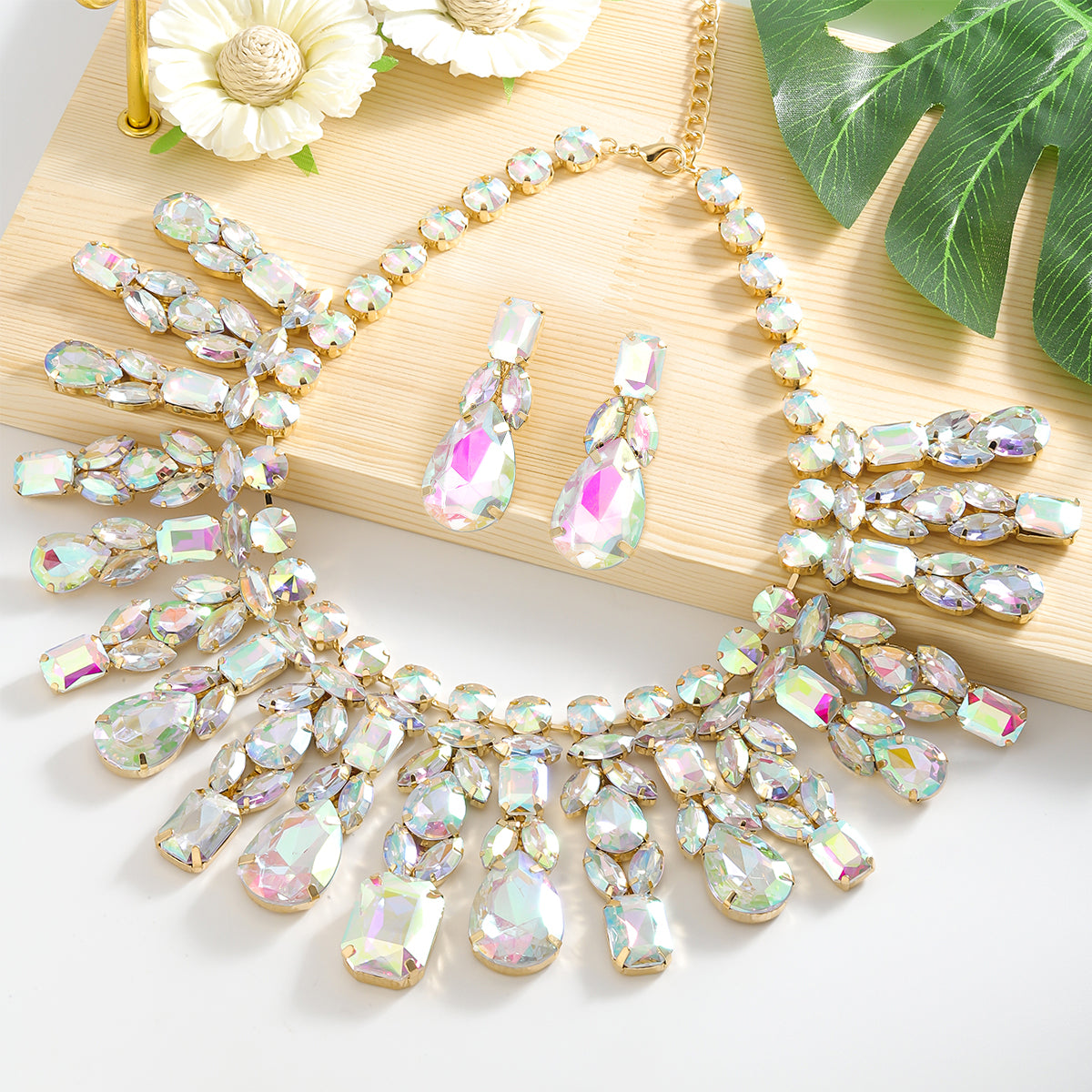 Elegant Glam Exaggerated Rhinestone Women's Earrings Necklace Jewelry Set