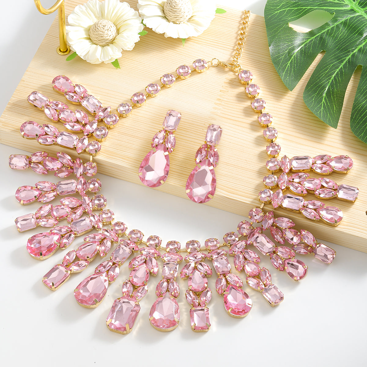 Elegant Glam Exaggerated Rhinestone Women's Earrings Necklace Jewelry Set