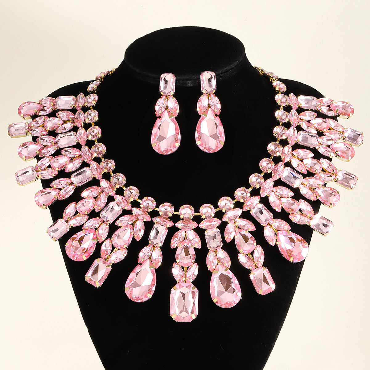 Elegant Glam Exaggerated Rhinestone Women's Earrings Necklace Jewelry Set