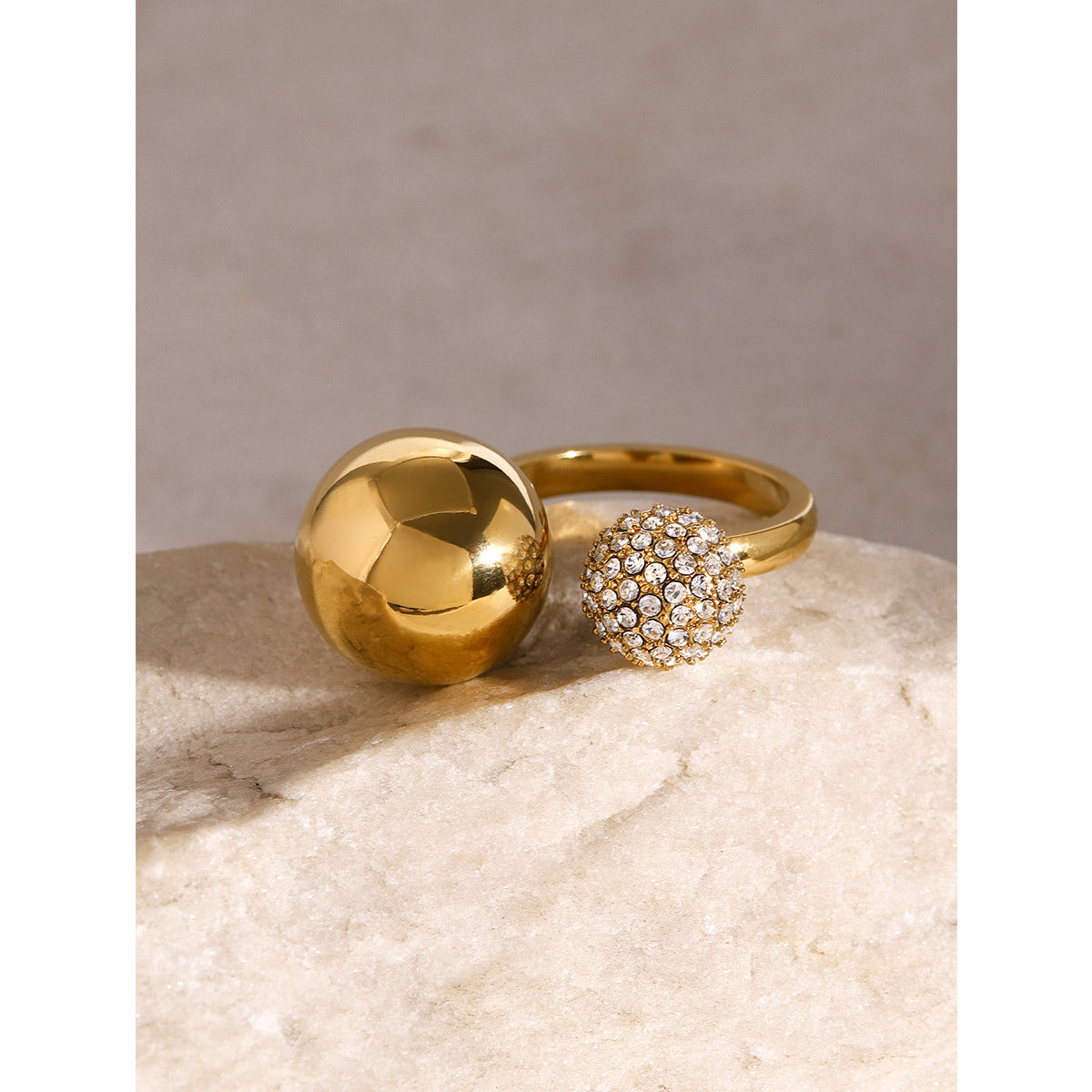 Ball 316 Stainless Steel Rhinestones 18K Gold Plated Inlay Open Rings