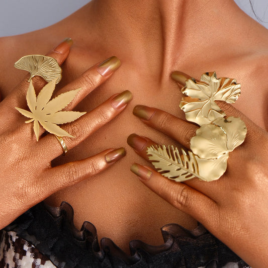 Tropical Leaves 304 Stainless Steel Open Rings