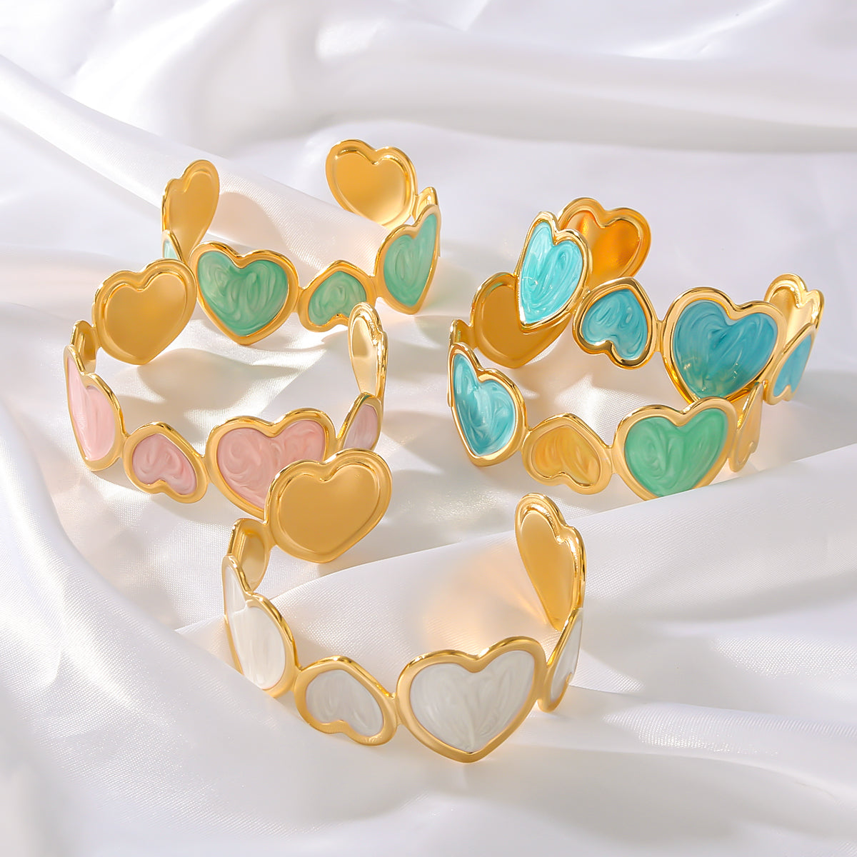 Heart Shape 304 Stainless Steel 18K Gold Plated Cuff Bracelets