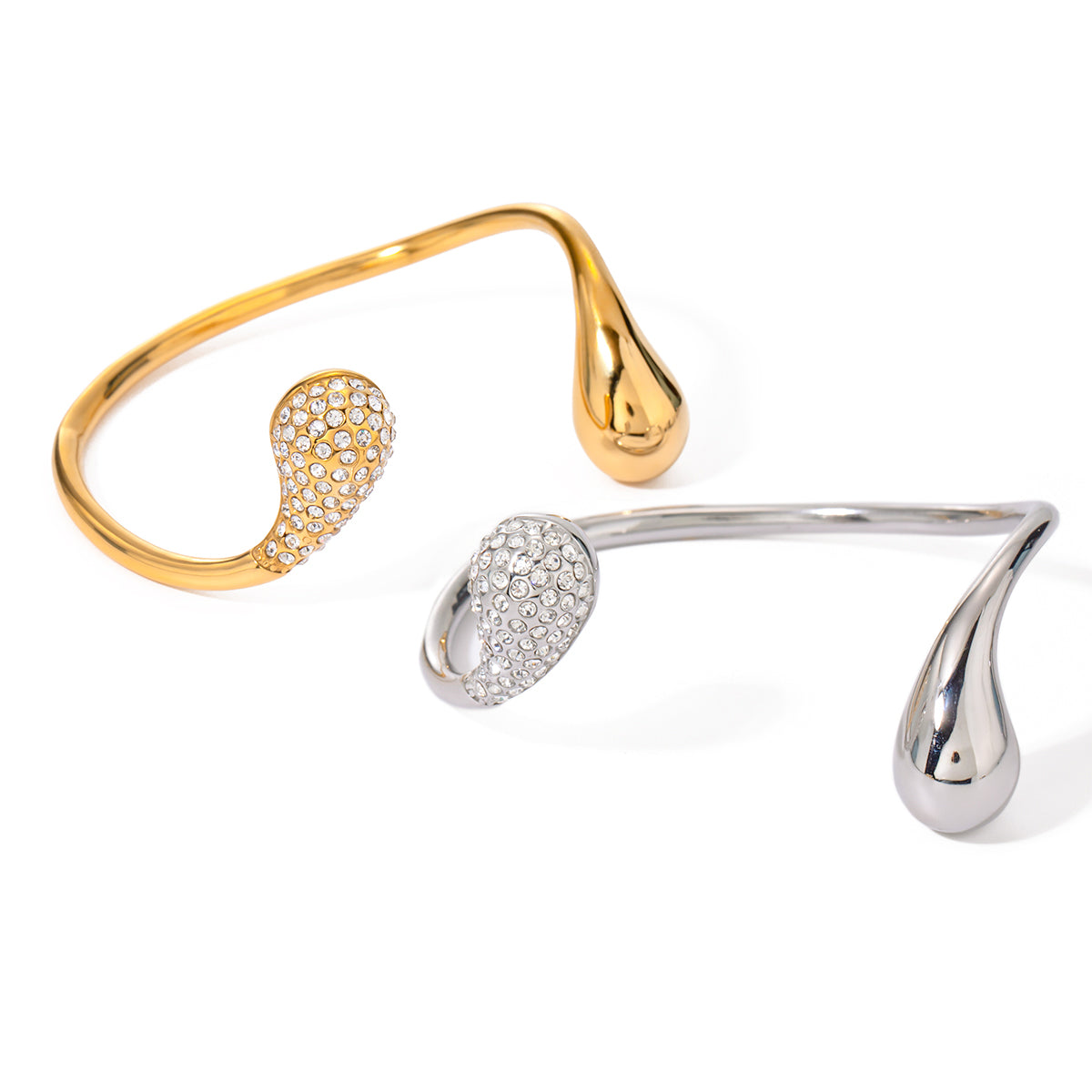 Water Droplets 316 Stainless Steel 18K Gold Plated Rhinestones Bangle