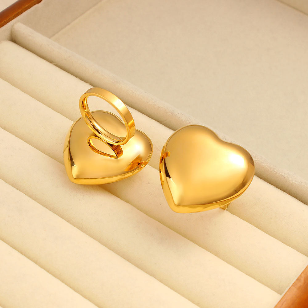 Oversized Cute Heart Shape 304 Stainless Steel 18K Gold Plated Ring