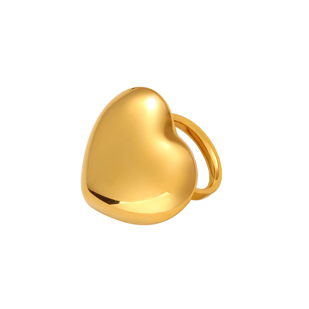 Oversized Cute Heart Shape 304 Stainless Steel 18K Gold Plated Ring