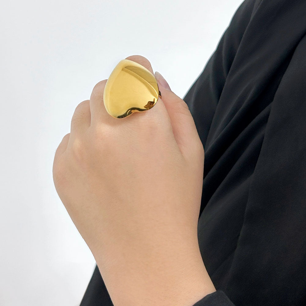 Oversized Cute Heart Shape 304 Stainless Steel 18K Gold Plated Ring