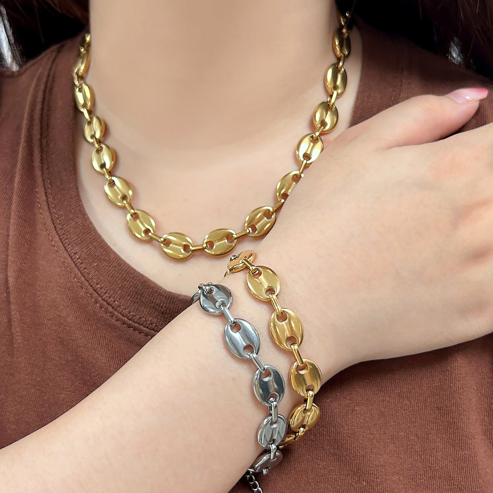 Hip-Hop Retro Solid Color 304 Stainless Steel Chain Bracelets Necklace