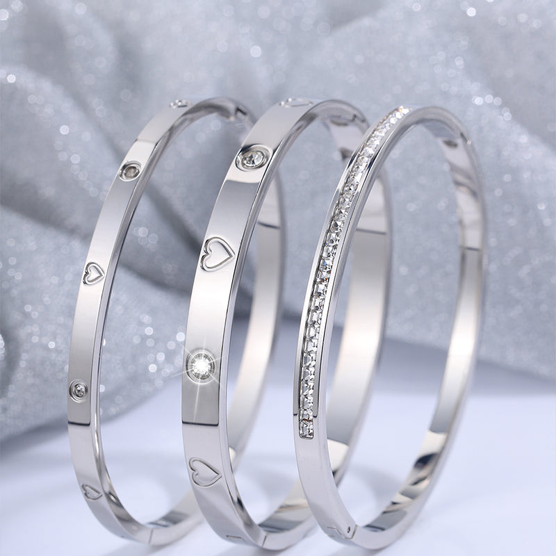 Retro Heart Shape Titanium Steel Bangles Set of 3