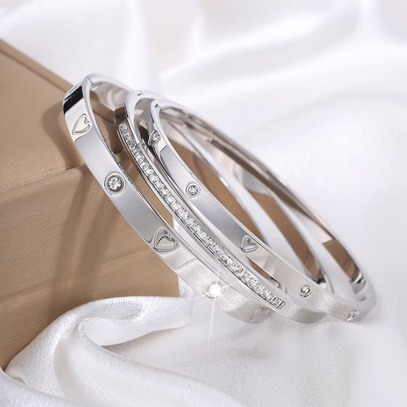 Retro Heart Shape Titanium Steel Bangles Set of 3