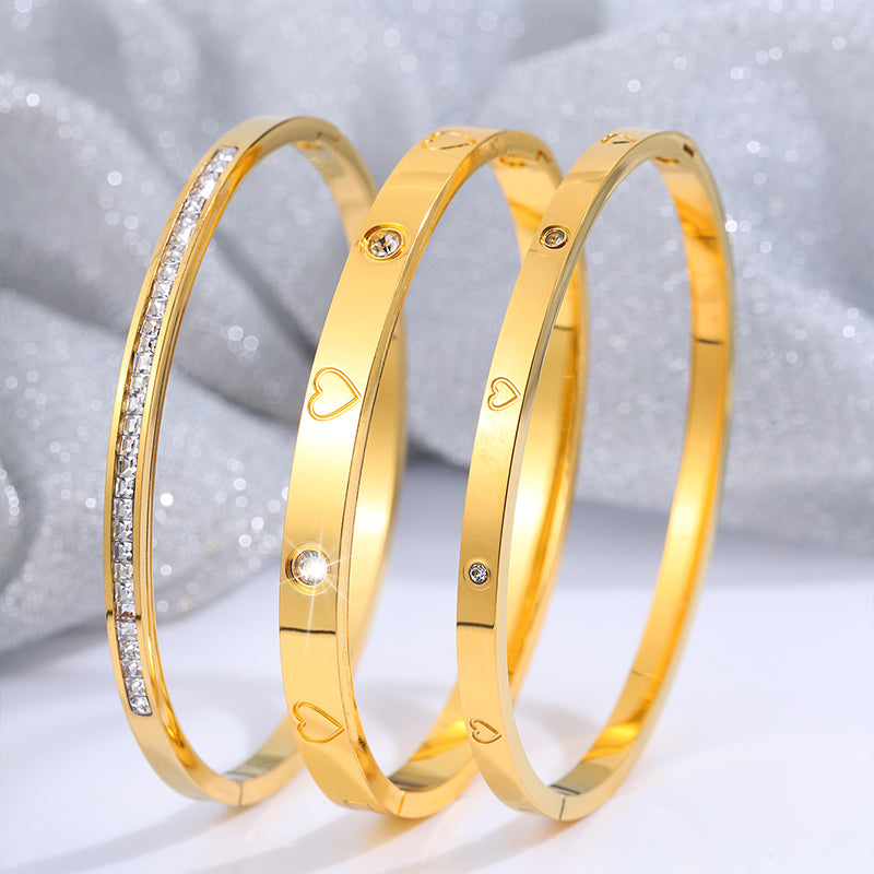 Retro Heart Shape Titanium Steel Bangles Set of 3