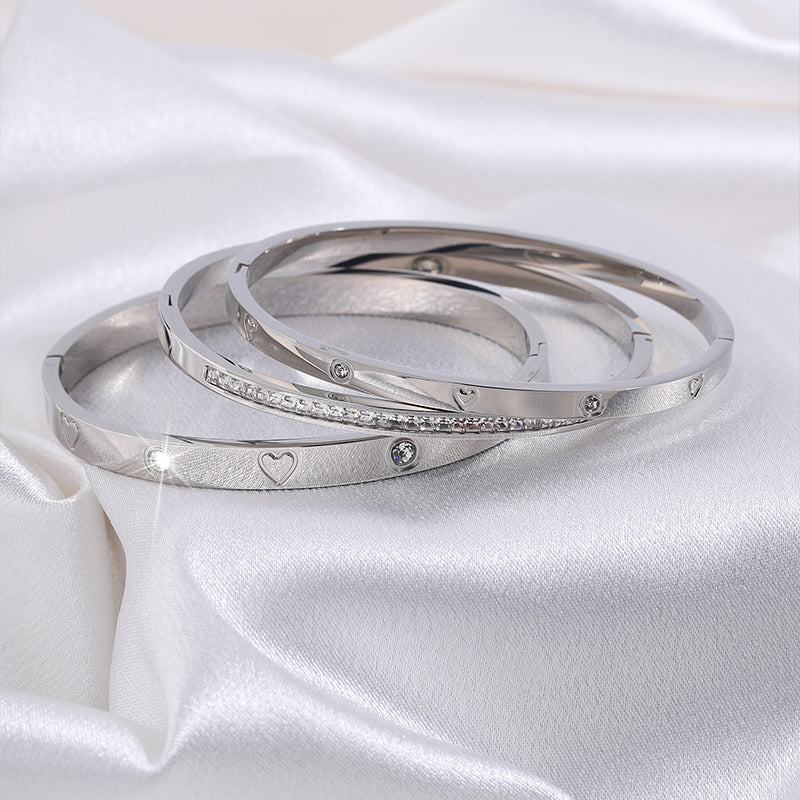 Retro Heart Shape Titanium Steel Bangles Set of 3