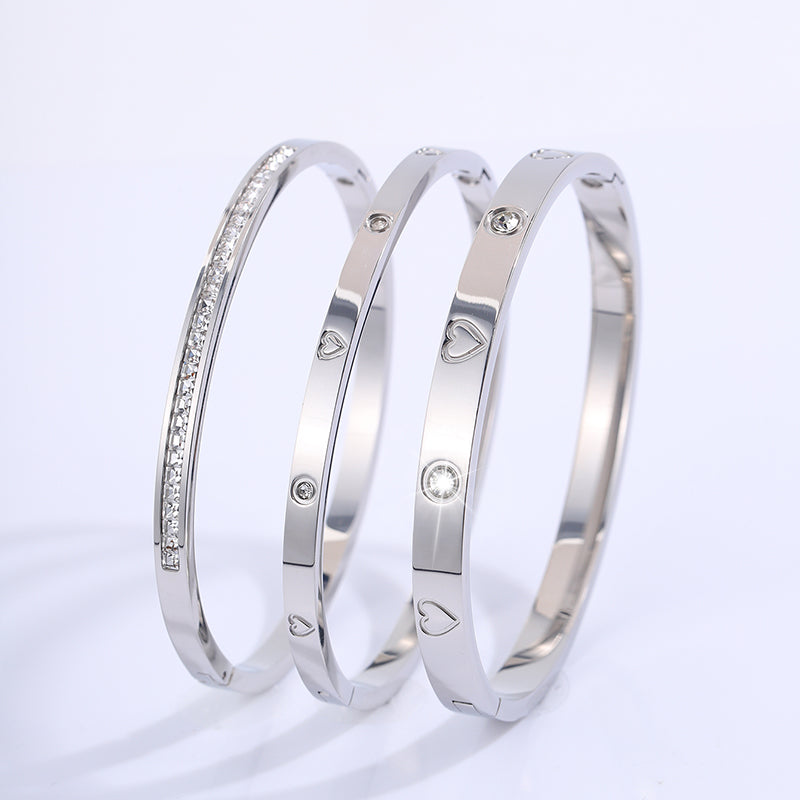 Retro Heart Shape Titanium Steel Bangles Set of 3