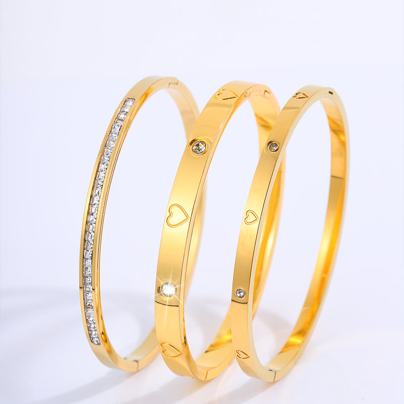 Retro Heart Shape Titanium Steel Bangles Set of 3